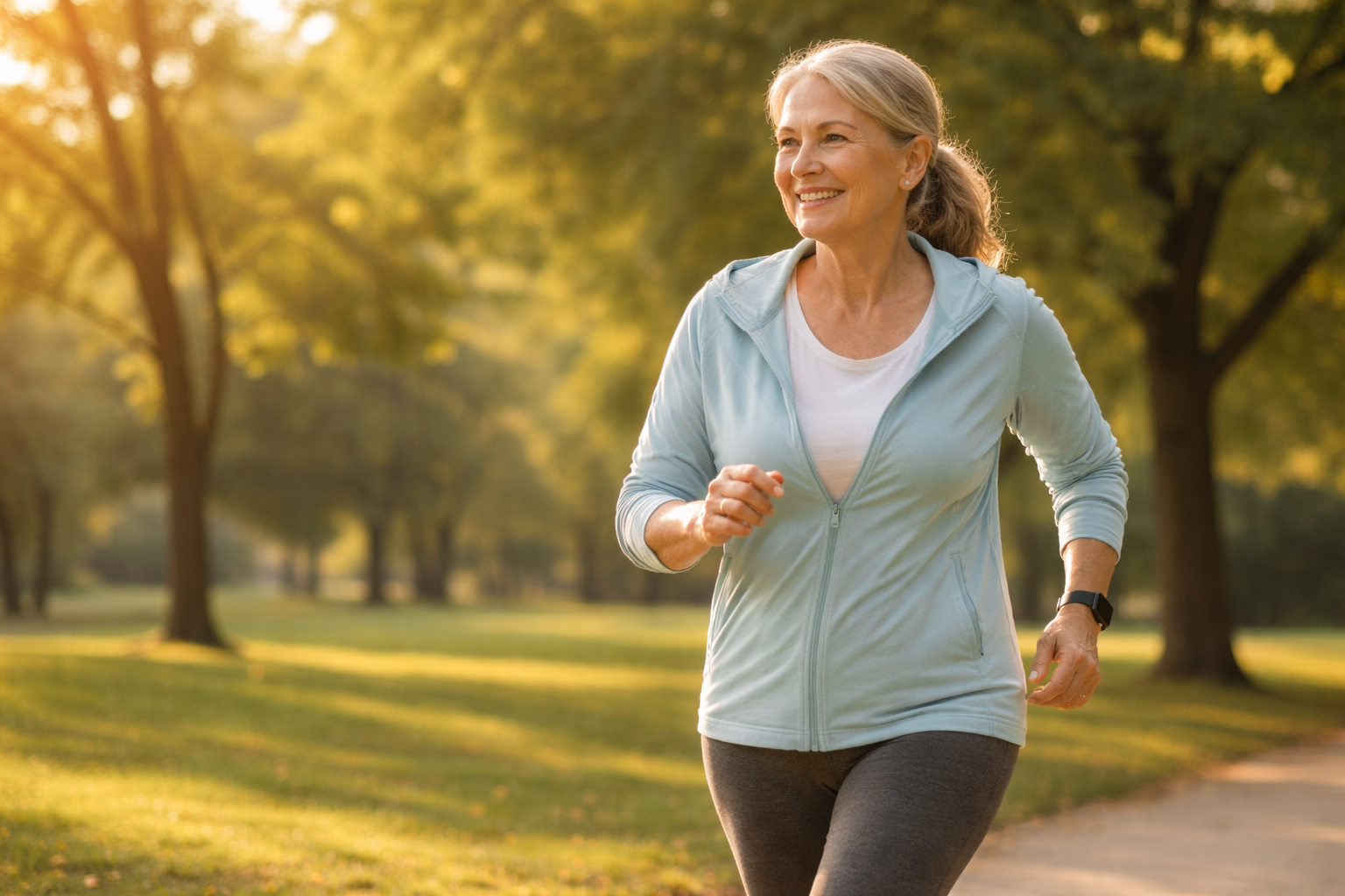 Person walking outdoors in a park as part of a prediabetes lifestyle plan