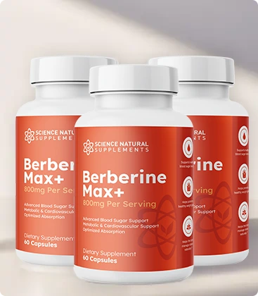 Berberine Max+ supplement bottles display
