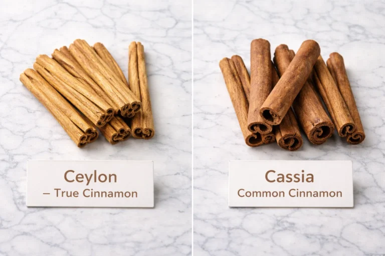 Ceylon cinnamon sticks and ground cinnamon beside a blood glucose monitor for blood sugar management in prediabetes