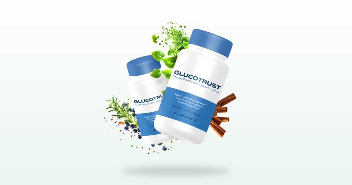 GlucoTrust blood sugar supplement bottles with natural ingredients