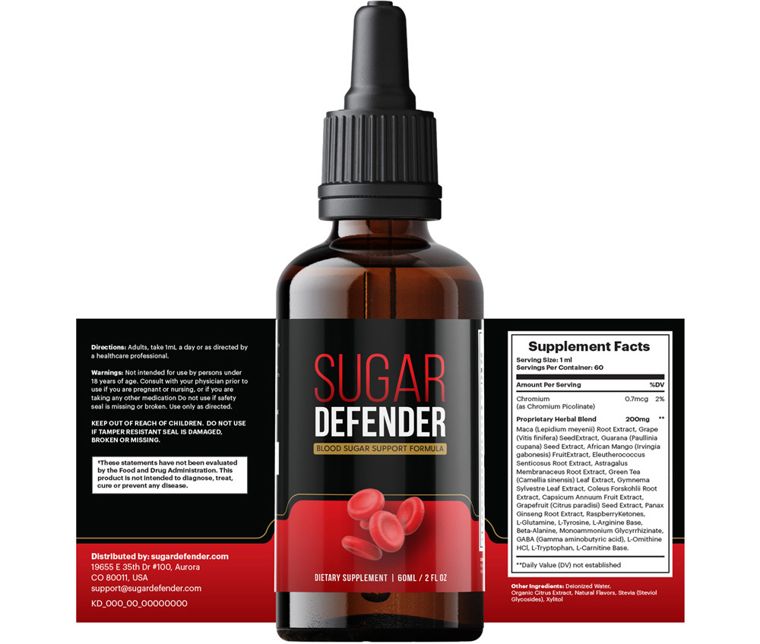 Sugar Defender liquid supplement bottle with dropper